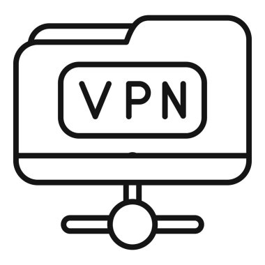 Bir VPn sunucusuna bağlanan basit bir bilgisayar simgesi, çevrimiçi gizlilik ve güvenliği temsil ediyor