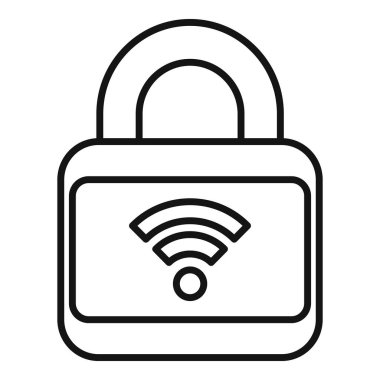 Güvenli internet bağlantısını temsil eden bir kablosuz ağ sembolü içeren asma kilit çizgisi resim simgesi