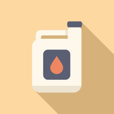 Kırmızı damlacıklı sıvı içeren bir bidonun basit düz çizimi, yağ veya diğer otomotiv sıvıları gibi ürünleri temsil ediyor.