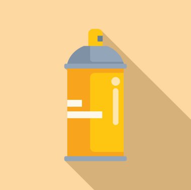 Sarı sprey boya kutusu bej bir arka planda duruyor, uzun bir gölge bırakıyor.