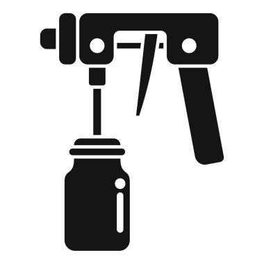 Yağ tabancasının siyah silueti şişeye kayganlaştırıcı koyuyor.