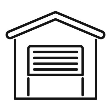 Bir garaj binasının basit siyah beyaz çizgili sanat simgesi, depolama veya park yeri için mükemmel.