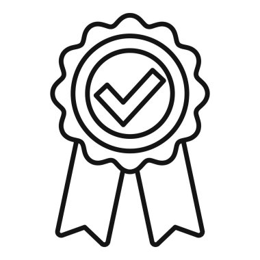 Onaylama veya sertifikalandırmayı temsil eden işaretli bir madalyanın çizgi resim simgesi