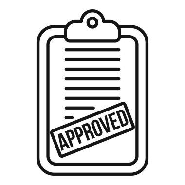 Onaylanmış bir damgaya sahip bir panonun satır resim simgesi, başarılı bir şekilde onaylanmış bir belge veya projeyi temsil ediyor