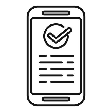 Başarılı cep telefonu ödemeleri için işaretleme simgesi gösteren akıllı telefon, çevrimiçi bankacılık konsepti, satır simgesi illüstrasyonu