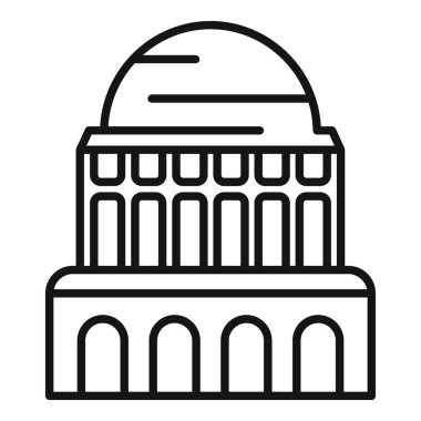 Sütunları ve kubbesi olan, hükümeti ve siyaseti temsil eden bir hükümet binasının çizgi sanat simgesi