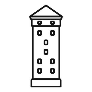 Küçük pencereli uzun bir ortaçağ kulesinin basit çizimi