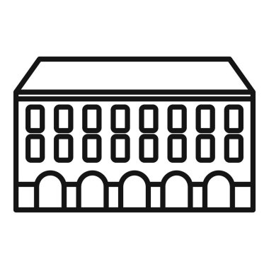 Belediye binasının ön cephesinde kemerli pencereler çizilmiş.