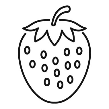 Olgun bir çileğin basit çizimi tohumlu ve saplı, yazı, meyveyi ve sağlıklı beslenmeyi temsil etmek için mükemmel.