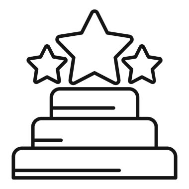 Kaliteli bir sıralama sistemini temsil eden üç yıldızlı bir podyumun çizgi çizimi genellikle ürün değerlendirmeleri için kullanılır