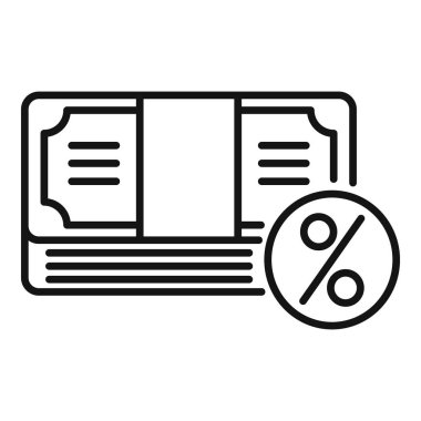 Faiz oranı kavramını temsil eden yüzdelik sembollü banknotların çizgi resim simgesi