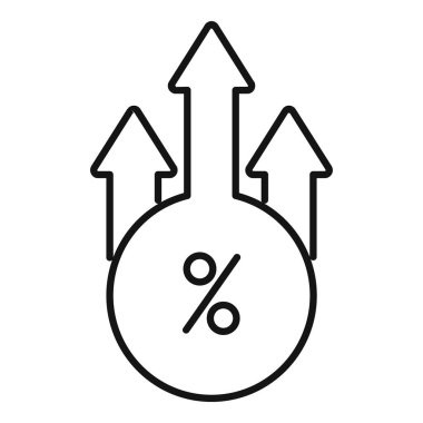 Bir yüzdelik sembolün çizgi çizimi, finansal başarıyı temsil eden üç okla artar.