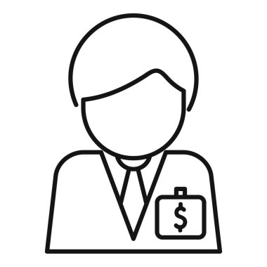 Üzerinde dolar işareti olan bir rozet takan bir iş adamının çizgi sanat simgesi.