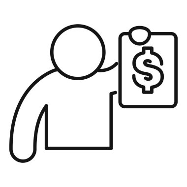 Dolar işareti simgesi olan bir belgeyi elinde tutan bir iş adamının çizgi çizimi, yatırımı temsil ediyor.