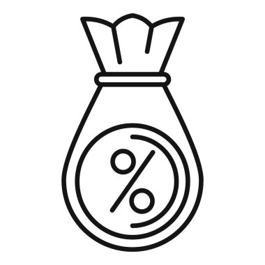 Faiz oranı kavramını temsil eden yüzde sembollü bir para çantasının çizgi çizimi