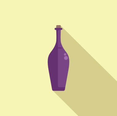 Mantarlı mor bir şişe sunan minimalist illüstrasyon, içecekler, kaplar ve depolama gibi konular için ideal