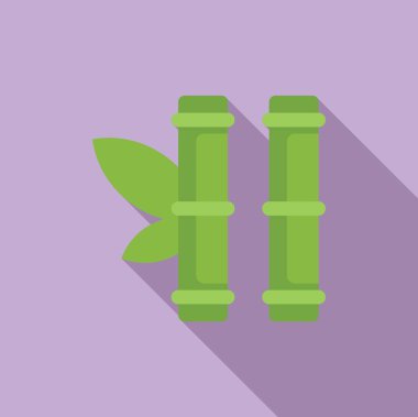 Yeşil bambu ormanı düz dizaynlı, mor arka planda uzun gölgeli.