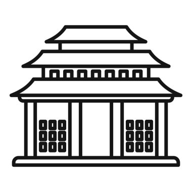 Eğri çatılı geleneksel bir Asya binasının basit çizgi sanat simgesi