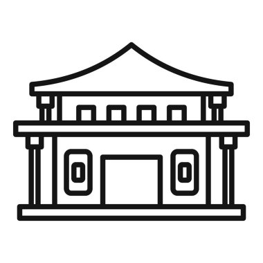 Sütunları ve eğri çatı çizgisi simgesi tasarımı olan Asya tarzı bina