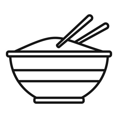 Basit bir çizim. Bir kase dolusu pilavlı ve Asya yemeği yemeye hazır pirincin çizimi.