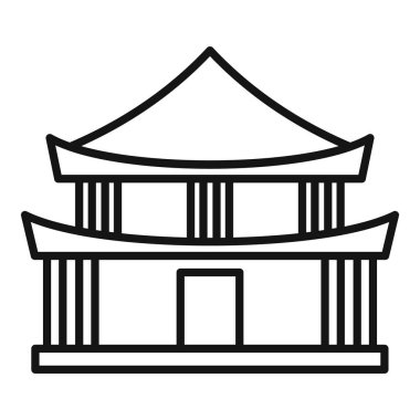 Geniş tabanlı ve eğri çatılı çok katmanlı bir Asya tapınağının çizgili sanat simgesi