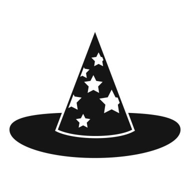 Yıldızlı sihirbaz şapkasının siyah beyaz simgesi.