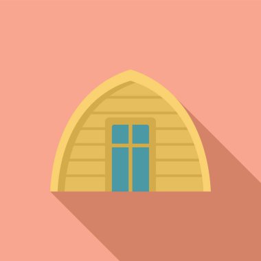 Kemerli çatılı ve mavi kapılı küçük ahşap bir evin basit bir çizimi, samimi ve davetkar bir his veriyor.