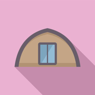 Hangar binası modern mimari tasarımı sunar. Büyük sürgülü kapısı ve kıvrımlı çatısı vardır. Uzun gölgeli düz bir ikon.