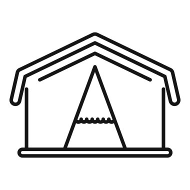Tenteli bir çadırın çizgi sanat simgesi. Kamp ve açık hava maceralarını temsil etmek için mükemmel.