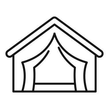 Çizgi stili ikon kamp gezileri için tepe örtülü bir çadır kampı gösteriyor