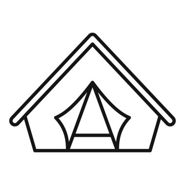 Klasik bir kamp çadırı tasvir eden minimalist çizgiler açık hava eğlencesi ve macera turizmini sembolize ediyor.