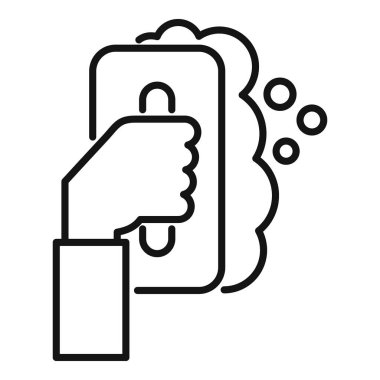 Cam bir yüzeyi sabun köpüğü ile temizleyen bir elin çizgili resim simgesi