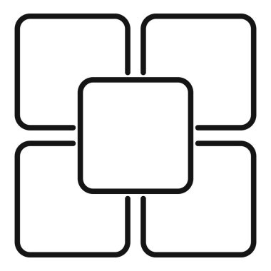 Yuvarlak köşelere bağlı beş boş kareden oluşan çapraz şekilli minimalist illüstrasyon