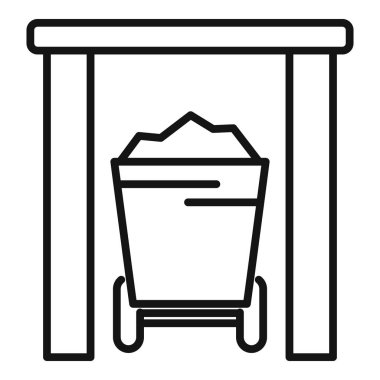 Metal bir yapının altında kömür dolu bir maden arabasının çizgi simgesi.