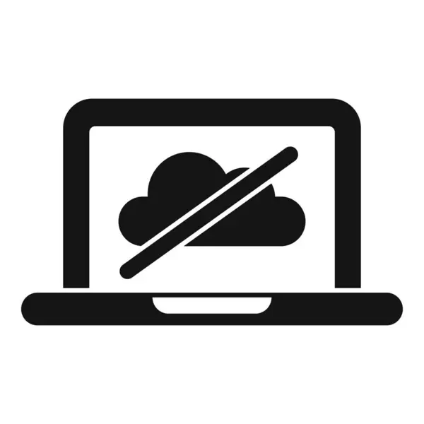 stock vector Black and white icon of a laptop displaying a disconnected cloud, representing a lack of internet access