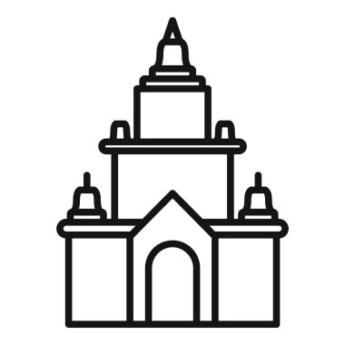 Geleneksel Khmer mimarisini gösteren üç kuleli geleneksel tapınak binasının çizgi sanat simgesi