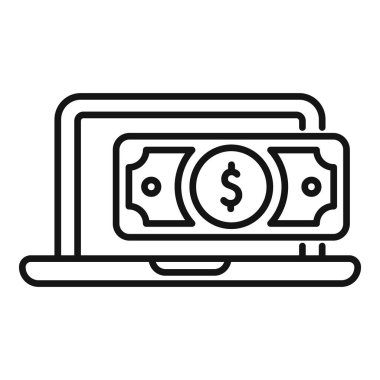 Bilgisayarlı ve dolarlı dijital para transferi çizgisi simgesi, çevrimiçi bankacılık kavramı