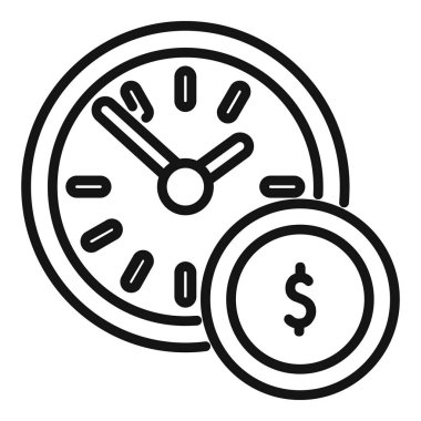 Zaman kavramının para olduğunu gösteren bir bozuk parayla çakışan basit bir saat çizimi.