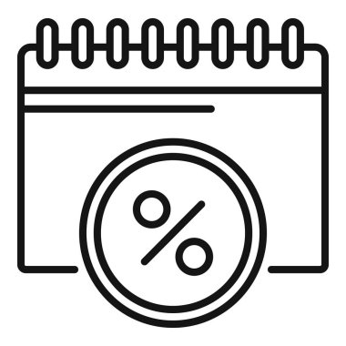 Yüzde işaretini gösteren, kredi oranlarını ve finansal planlamayı temsil eden bir takvimin satır resim simgesi