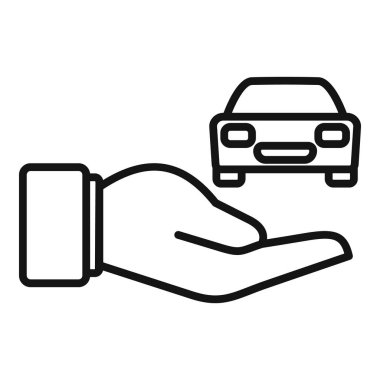 Araba tutan, araba sigortasını temsil eden ya da satın alan bir elin çizgi çizimi simgesi