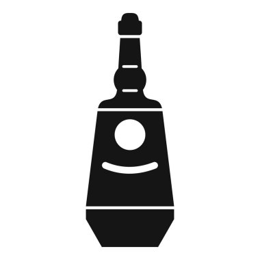 Beyaz arka planda duran yuvarlak etiketli bir şişe alkol.