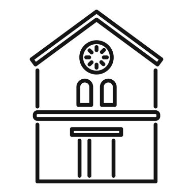 Sütunları ve yuvarlak penceresi olan basit bir adliye binası çizimi