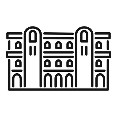 Kemerli pencere simgesi olan büyük belediye binası, satır biçimi