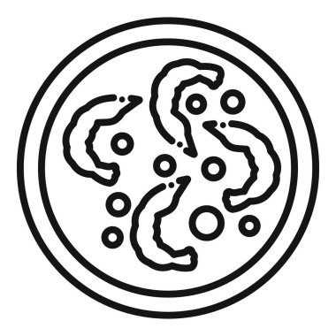 Lokanta menüsü için karides ve zeytin ikonu içeren yuvarlak tabak, deniz ürünleri tabağını temsil ediyor.