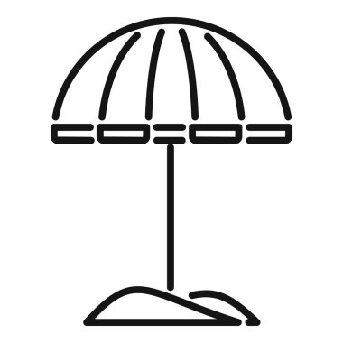 Kumsalda duran bir şemsiyenin çizgi sanat simgesi, yaz tatilini ve rahatlamayı temsil ediyor.