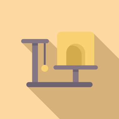 Çizik direkli kedi ağacı ve uzun gölgeli düz stil top ikonu asılı.