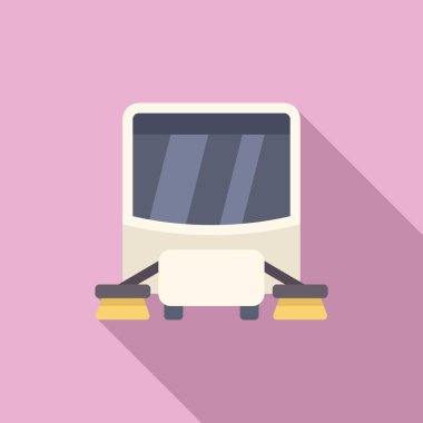 Sokak temizleme makinesi yol yüzeyi simgesini temizliyor. Ağ tasarımı için yol yüzeyi simgesini temizleyen sokak temizleme makinesinin düz çizimi