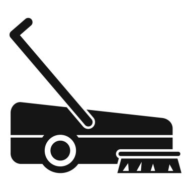 Uzun saplı ve dönen fırçalı profesyonel bir temizlik makinesinin siyah silueti, etkin yer temizliği için tasarlanmış.