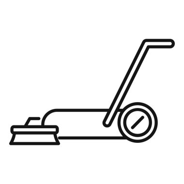 Toprak ve enkazı temizlemek için fırça kullanan bir sokak temizleme makinesinin siyah beyaz çizimi