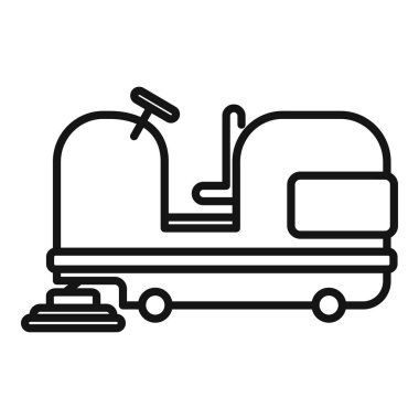 Profesyonel temizlik servisi için dönen fırçalar kullanan bir yer temizleme makinesinin çizgi çizimi